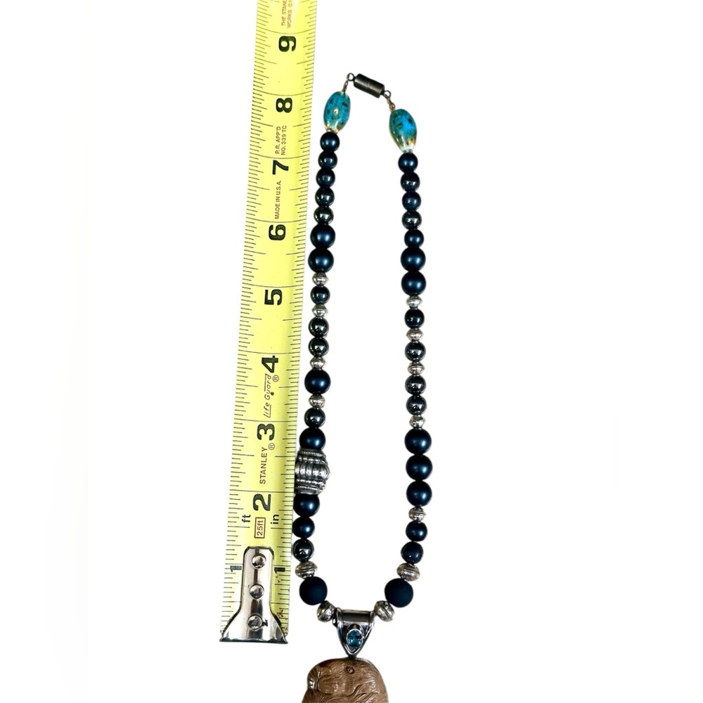 Fossil ivory Alaska intricately handcarved otter goddess Sterling necklace beads - Picture 15 of 15